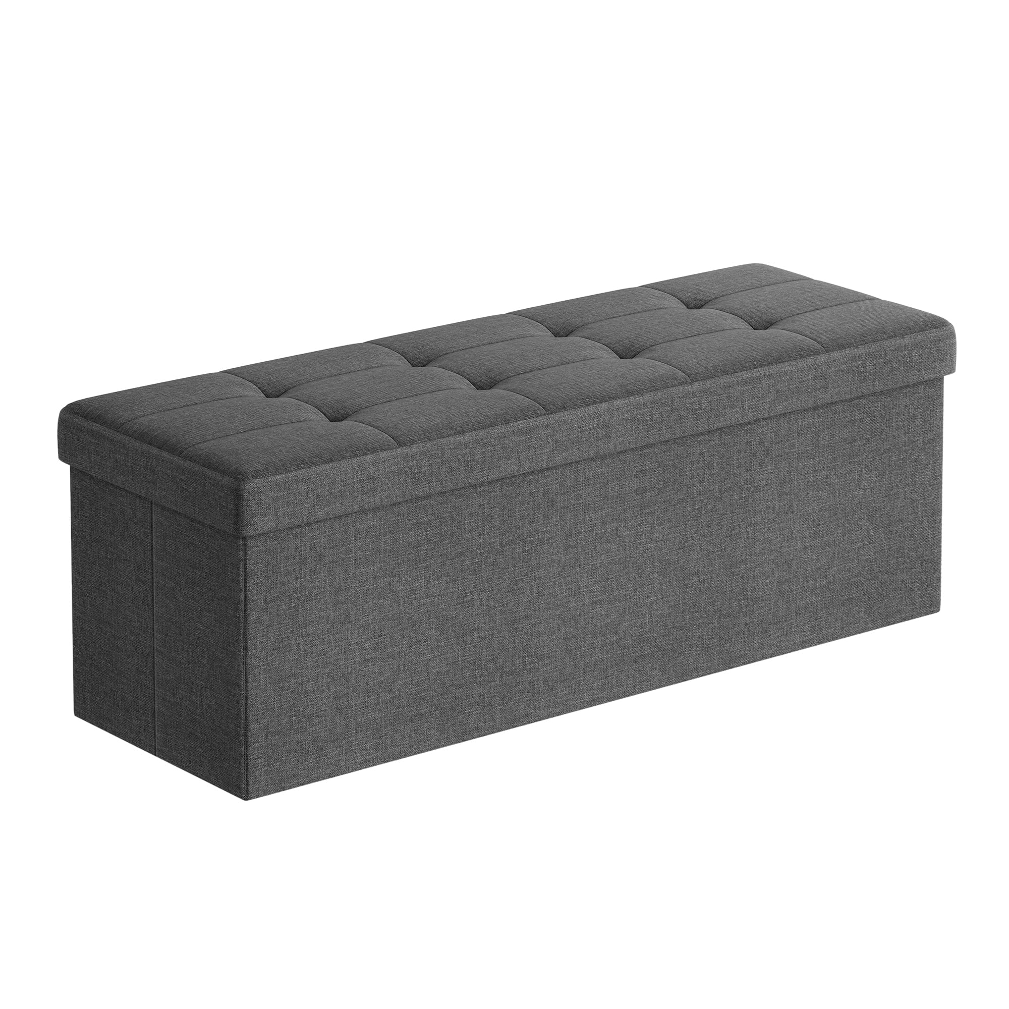 SONGMICS MAZIE Collection - Storage Ottoman Bench, 110 cm Folding Foot Rest Stool, End of Bed Bench, Easy Assembly, for Living Room, Bedroom, Entryway, Dark Grey LSF80GYZ