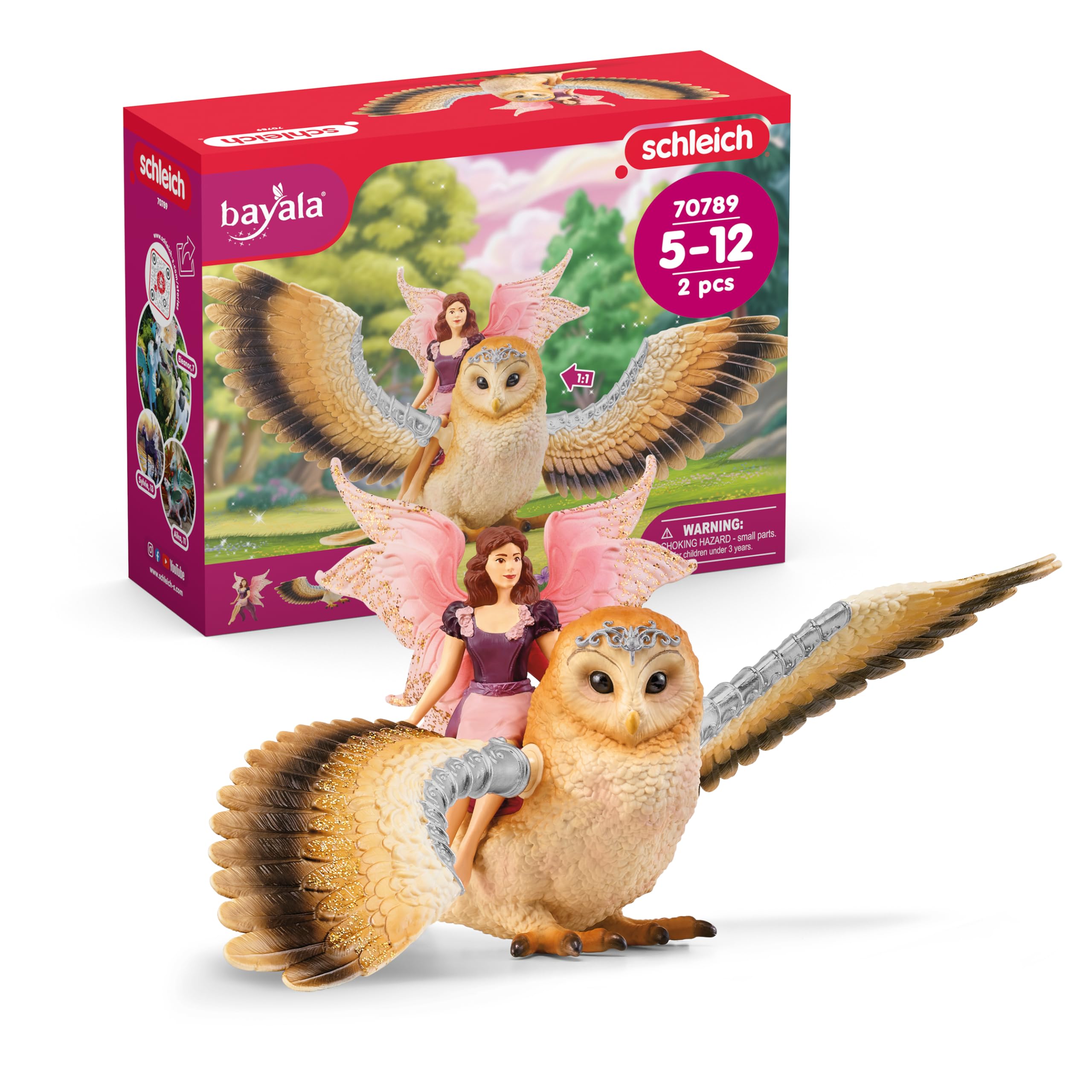 SCHLEICH BAYALA 70789 Fliegende Fee mit Funkel Eule Spielset - Zauberhafte Fee und Eulen Figur, Fantasievolles Eule und Elfen Spielset, Figuren Set ab 5 Jahren