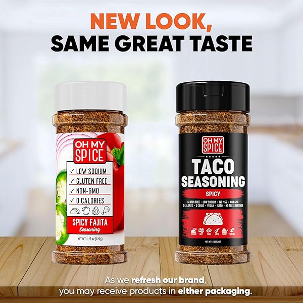 TACO SEASONING MIX SPICY CHILI POWDER – GLUTEN FREE & LOW SODIUM MEXICAN SEASONING BLEND FOR TACO TUESDAY NIGHT. FAJITA & BURRITO SPICY SEASONINGS. MEAT, CHICKEN & FISH TACOS HOT SPICES TOPPING. 4.5OZ