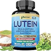 Parrox Lutein Supplement with Zeaxanthin, Ashwagandha, Saffron, Green Tea Extract, Glucomannan, Eye Vitamins for Adults, Vision Health Supplement, Plant-Based Formula for Daily Support (60 Caps)