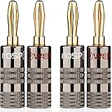 FosPower Banana Plugs 2 Pairs / 4 pcs, Closed Screw 24K Gold Plated Banana Speaker Plug Connectors for Speaker Wire, Wall Pla