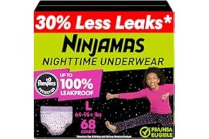 Ninjamas Girls Bedwetting Nighttime Underwear, Pampers Pull Ups Size L (64-95+ lbs), 68 Count, Overnight Underwear Kids, Ultra Absorbent, Hypoallergenic
