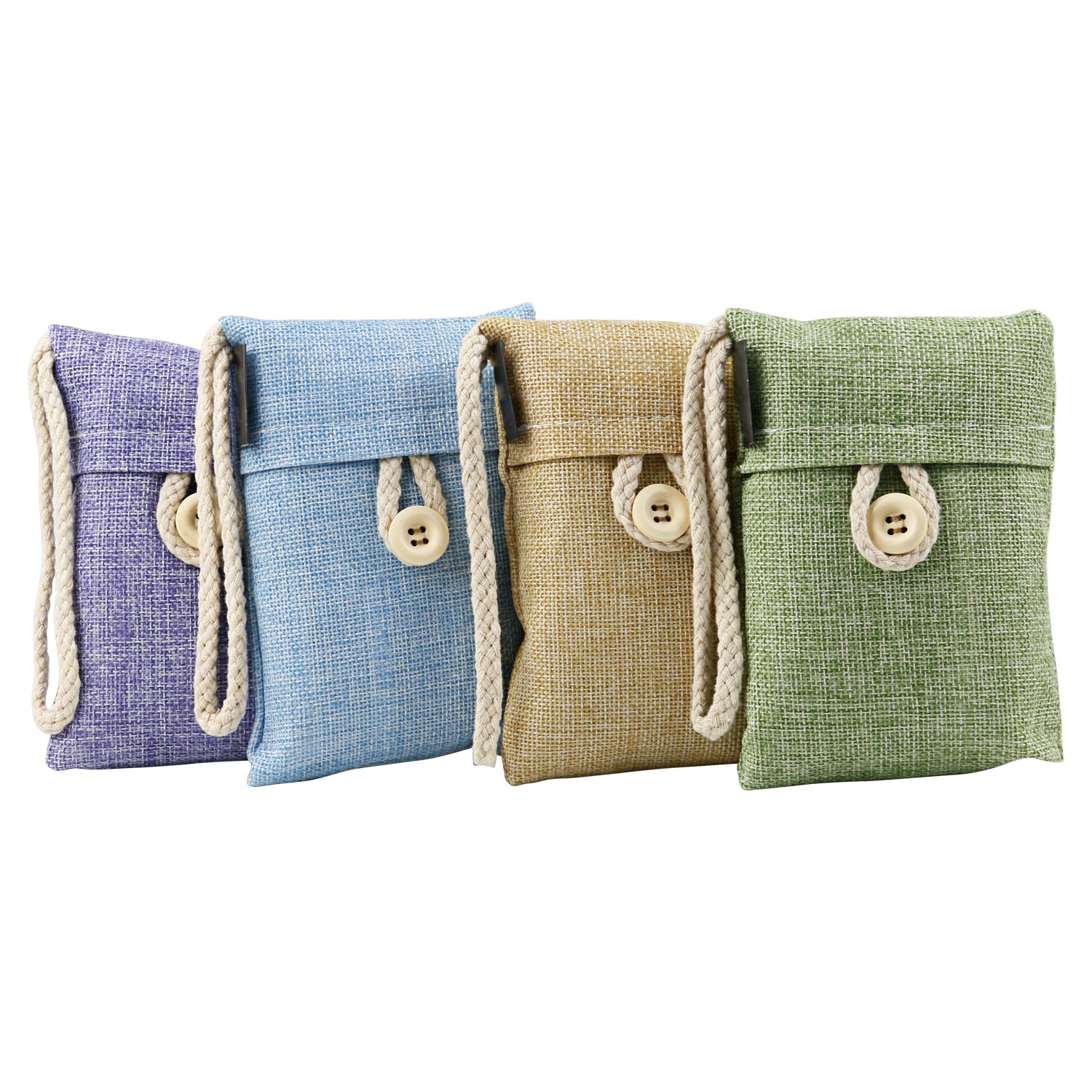 TRIXES Pack of 4 Bamboo Charcoal Air Purifying Bags, Hanging Interior Wardrobe Dehumidifier - Ideal to Stop Damp, Mold Mildew - Remove Mould and Improve Air Quality - Odour Eliminator for Home