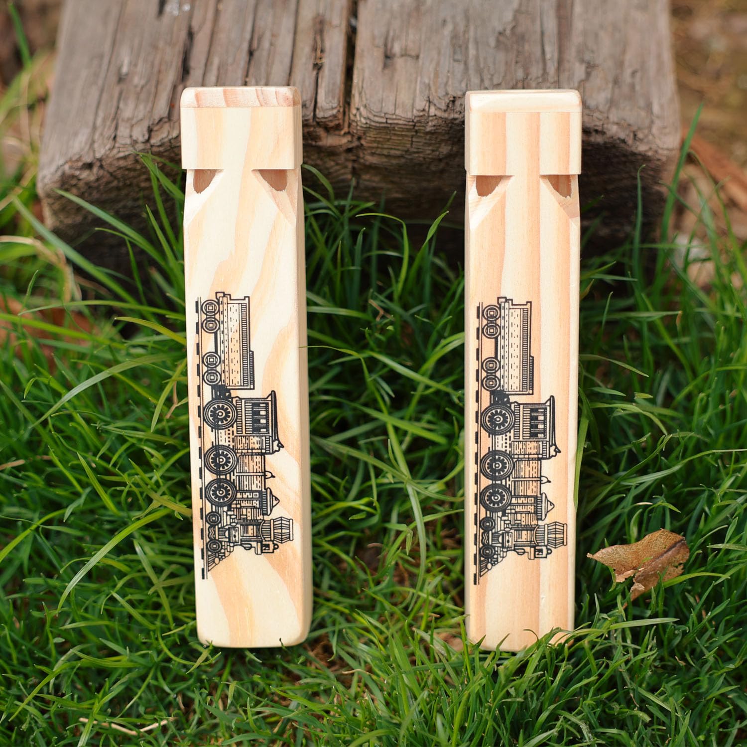 2Pcs-Wooden Train Whistle and Silver Kazoo for Music Instrument Gifts Wood Musical Instrument Educational Toys