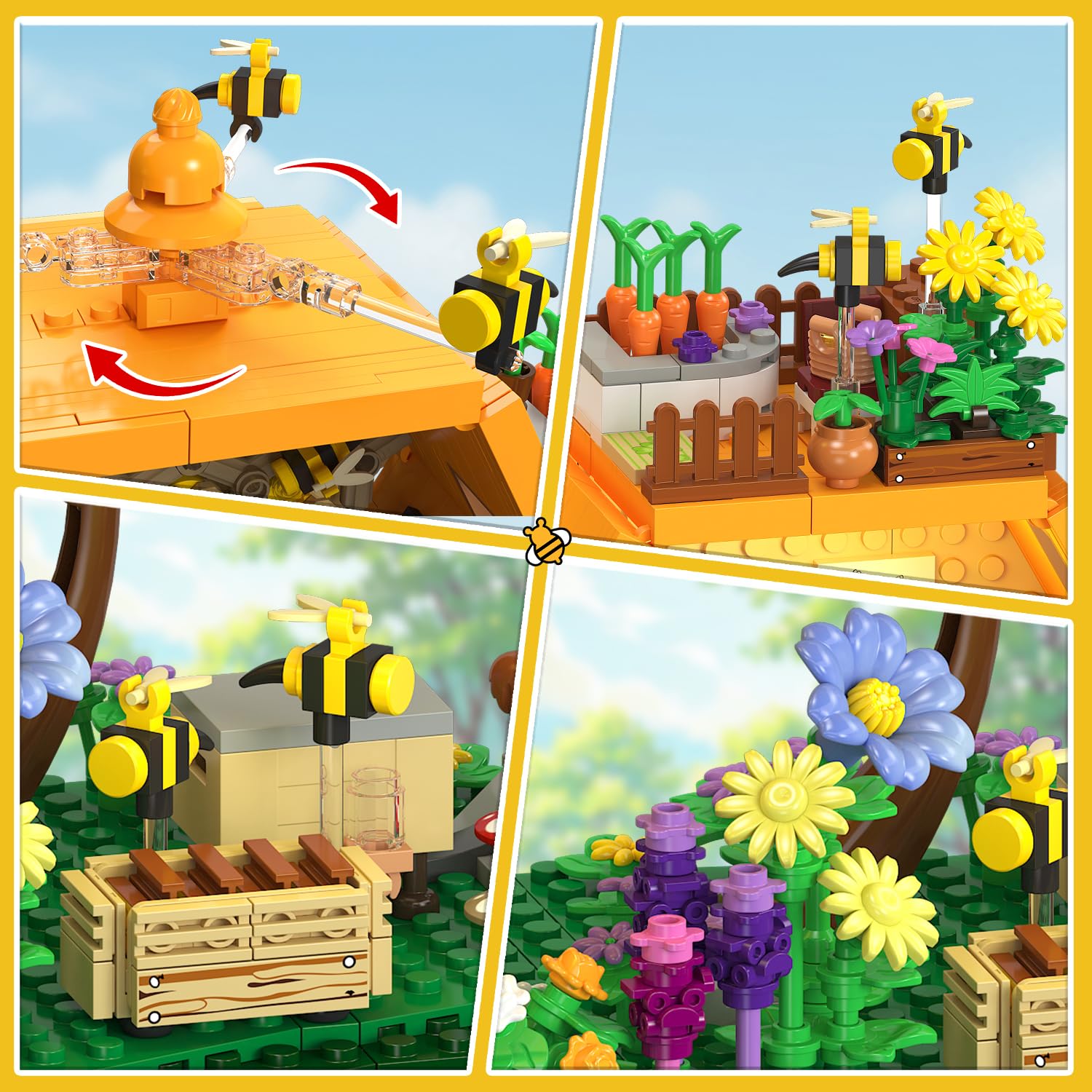 INSOON Bienen Bauernhof Haus Bauset mit Licht für Erwachsene Mädchen 12+ 5