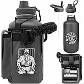 Iron Infidel Battle Bottle - Half Gallon Water Bottle Insulated, 64 oz Stainless Steel Water Jug with Handle - Gym Water Bottle for Men with Rugged Sleeve for Storage (Earned, Not Given 2 Liter)