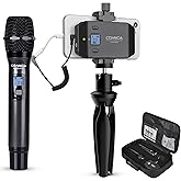 Comica CVM-WS50(H) Wireless Microphone System, 6 Channels Handheld Interview Microphone with Flexible Combination Grip for Smartphone, Camera, Perfect for YouTube, Interview, Video Conference, Podcast