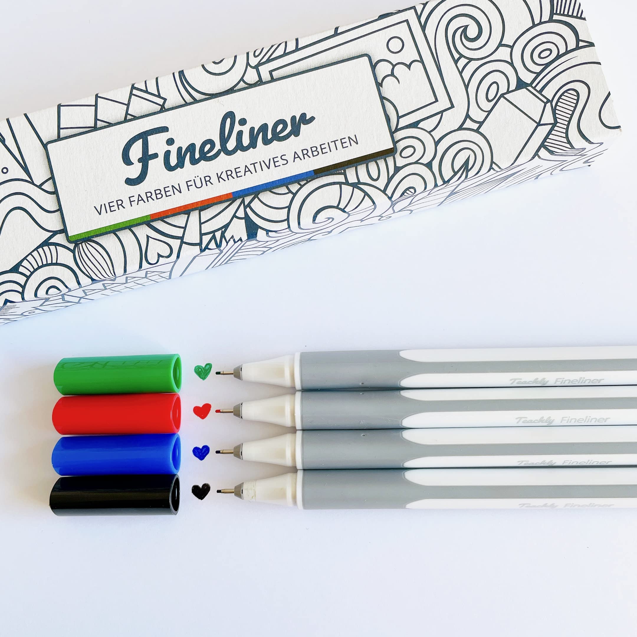 Teachly Fineliner Basic Colours Set of 4 - 4 Fine Pens with Thin 0.4 mm Tip for Precise Writing & Drawing - School, Office & Hand Lettering
