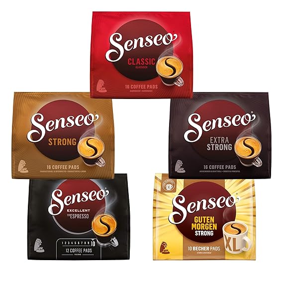 Senseo Kaffee Pads Starke Fünf, 5er Pack, Vielfaltspaket mit Schwarzem Kaffee, Kaffeepads für Padmaschinen