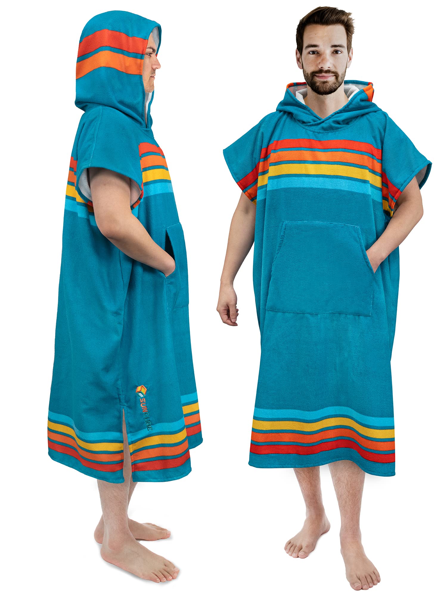 Photo 1 of SUN CUBE Men's Surf Poncho Changing Robe with Hood, 44 Inches, Sunset Blue, Polyester