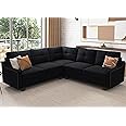 HONBAY Convertible Sectional Sofa L Shaped Couch for Small Apartment Reversible Sectional Couch for Living Room,Velvet Black