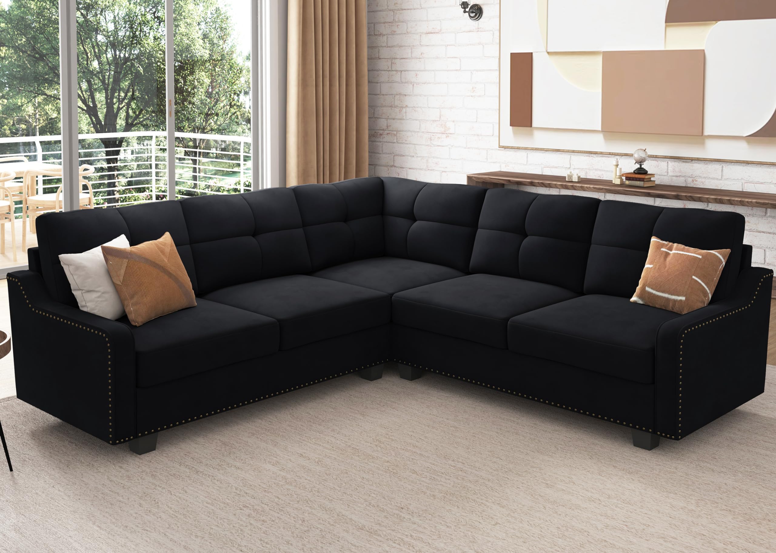 Photo 1 of *******BOX 1 OF 3*********PARTIAL SET******** HONBAY Convertible Sectional Sofa L Shaped Couch for Small Apartment Reversible Sectional Couch for Living Room,Velvet Black