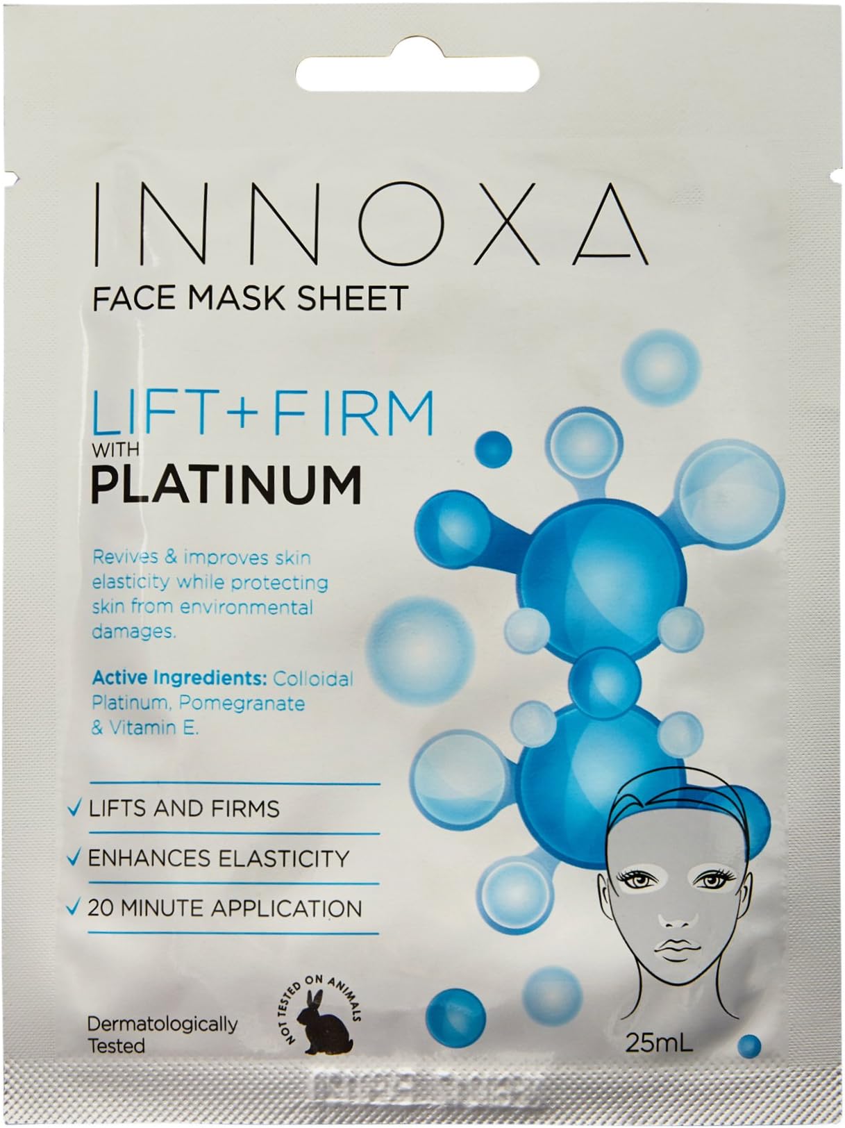 Innoxa Lift + Firm Face Mask Sheet with Platinum Moisturising Serum Facial Skin Care Beauty Pack