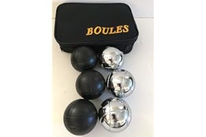 BuyBocceBalls Listing - Unique 6 Ball 73mm Metal Bocce/Petanque Set with 3 Silver Balls and 3 Black Balls