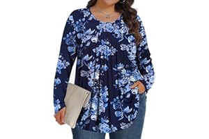 Womens Plus Size Tops Long Sleeve Tunic Crew Neck Casual Loose Shirts Clothes 1X-5X