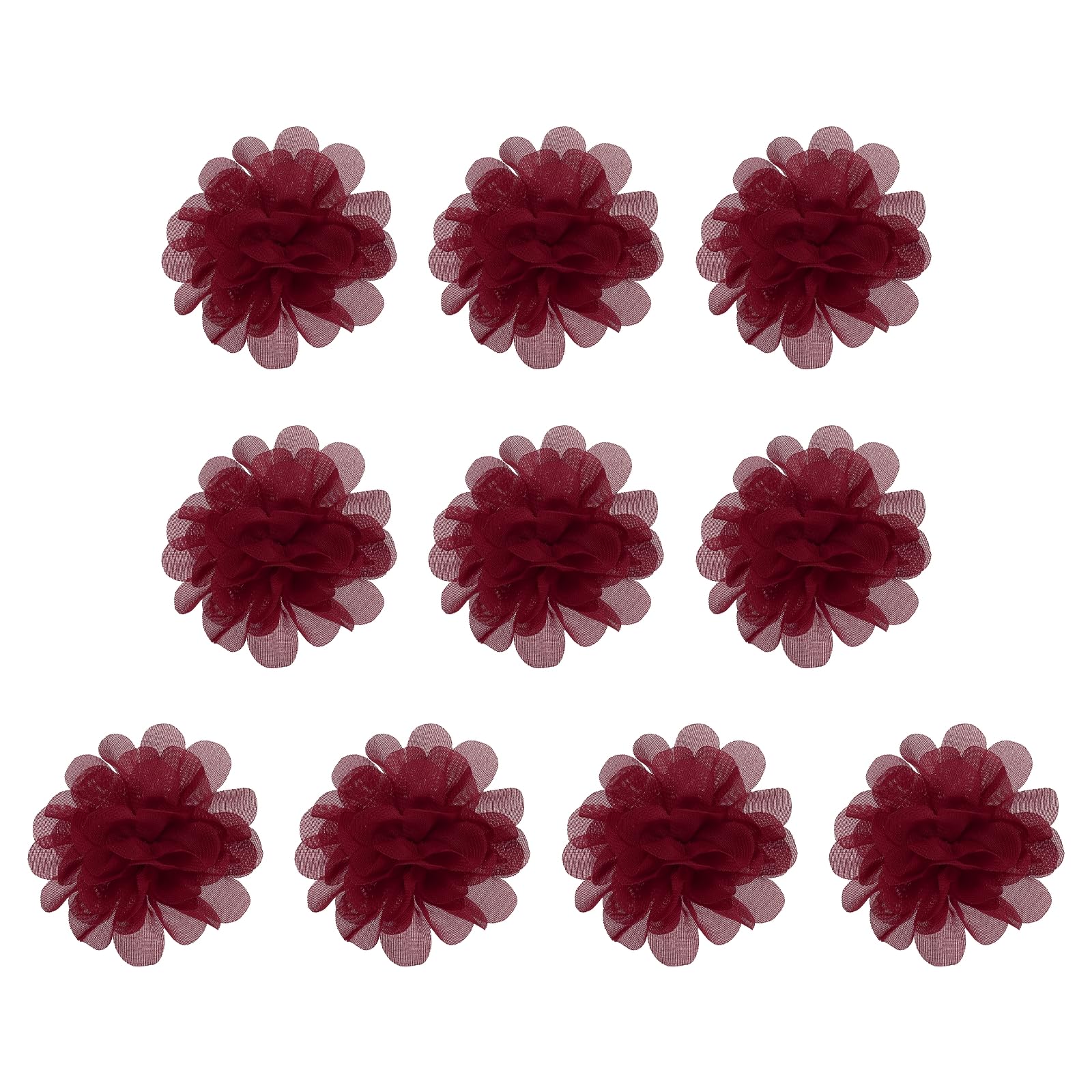 PATIKIL 2.8" Chiffon Flowers, 10 Pcs Mesh Fabric Flowers Sewing Fabric Appliques Headband Embellishments for DIY Craft Wedding Decor, Burgundy