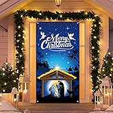 Nativity Christmas Door Cover Decorations, Jesus Holy Night Fabric Door Decorations Porch Sign Nativity Scene Outdoor Religious Front Door Hanging Backdrop for Holiday 71x35 Inch