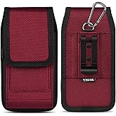 ykooe Cell Phone Holster Compatible with iPhone 17 16 15 14 13 12 & Pro Models- Belt Clip and Card Holder, Red, L
