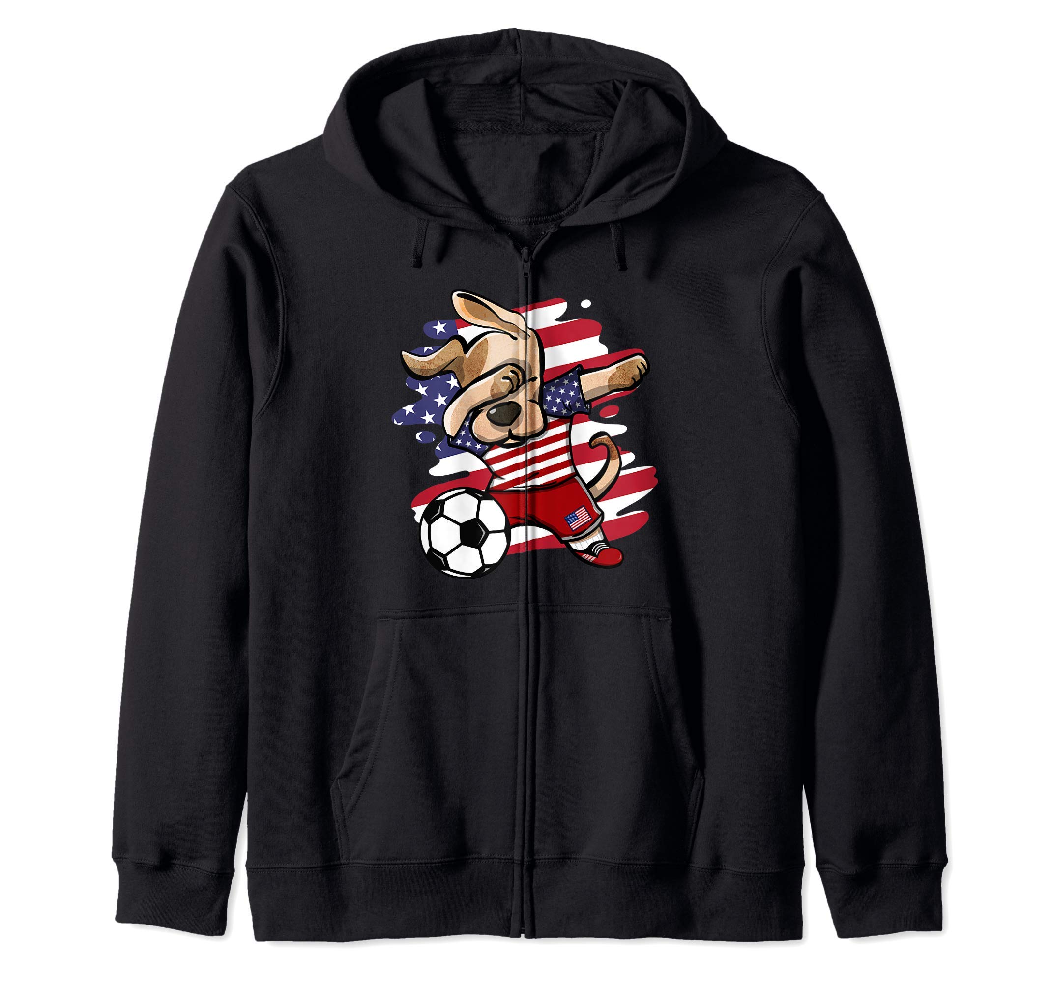 Dabbing Dog United States Soccer Fans American Flag Football Zip Hoodie