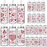 WD 24 Pcs Valentine's Day Plastic Cups with Lids and Straws, Reusable 13.5 oz Tumbler for Valentine's Day Wedding Birthday Party Supplies