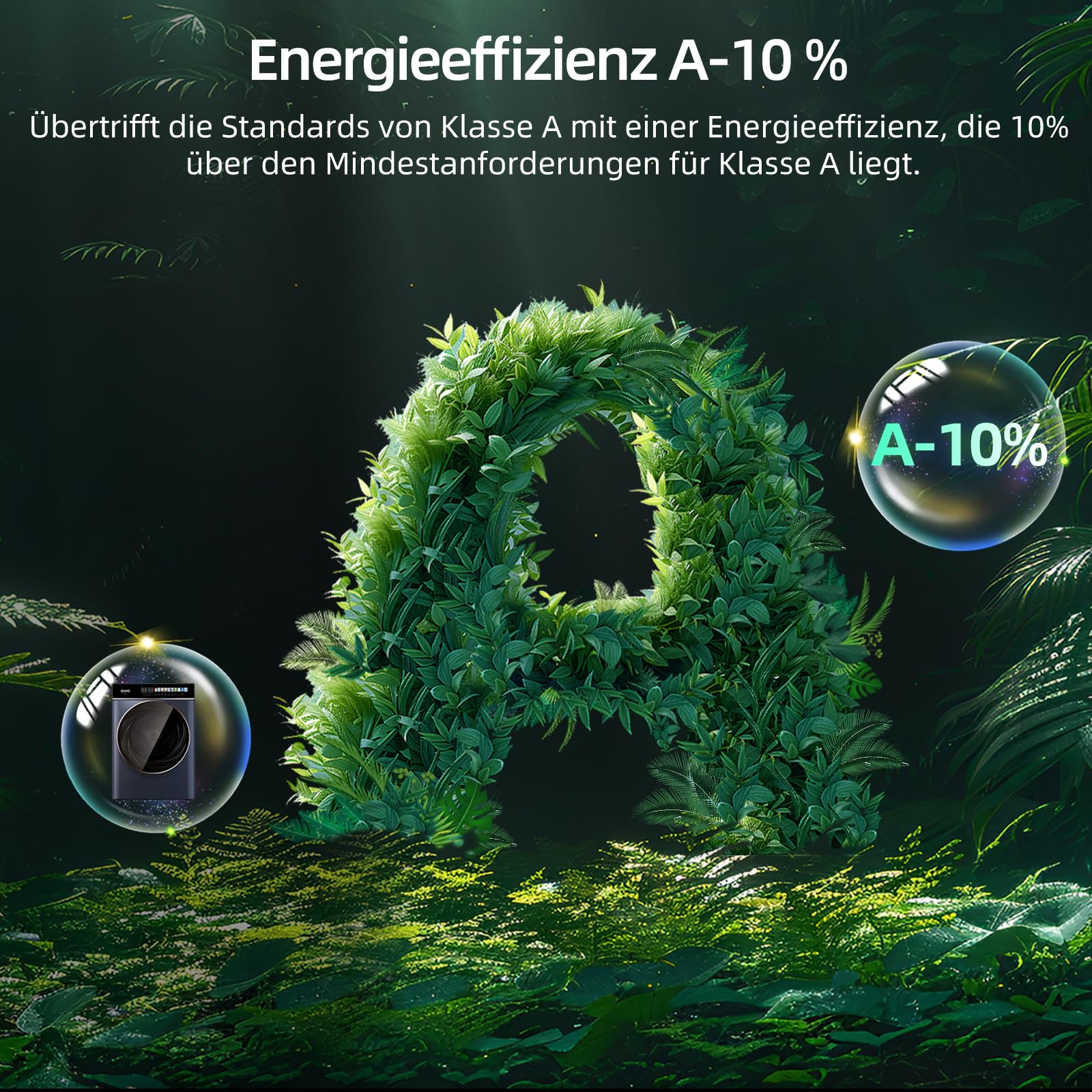 CHiQ CW106581AX Waschmaschine 10 kg, EEK A-10%| LED-Touchscreen, 1400 U/M | 12 Waschzyklen Speed Wash, Eco, Dampf, Timer| Frontlader washer, Wohnungen, Hotels, Schwarz 4