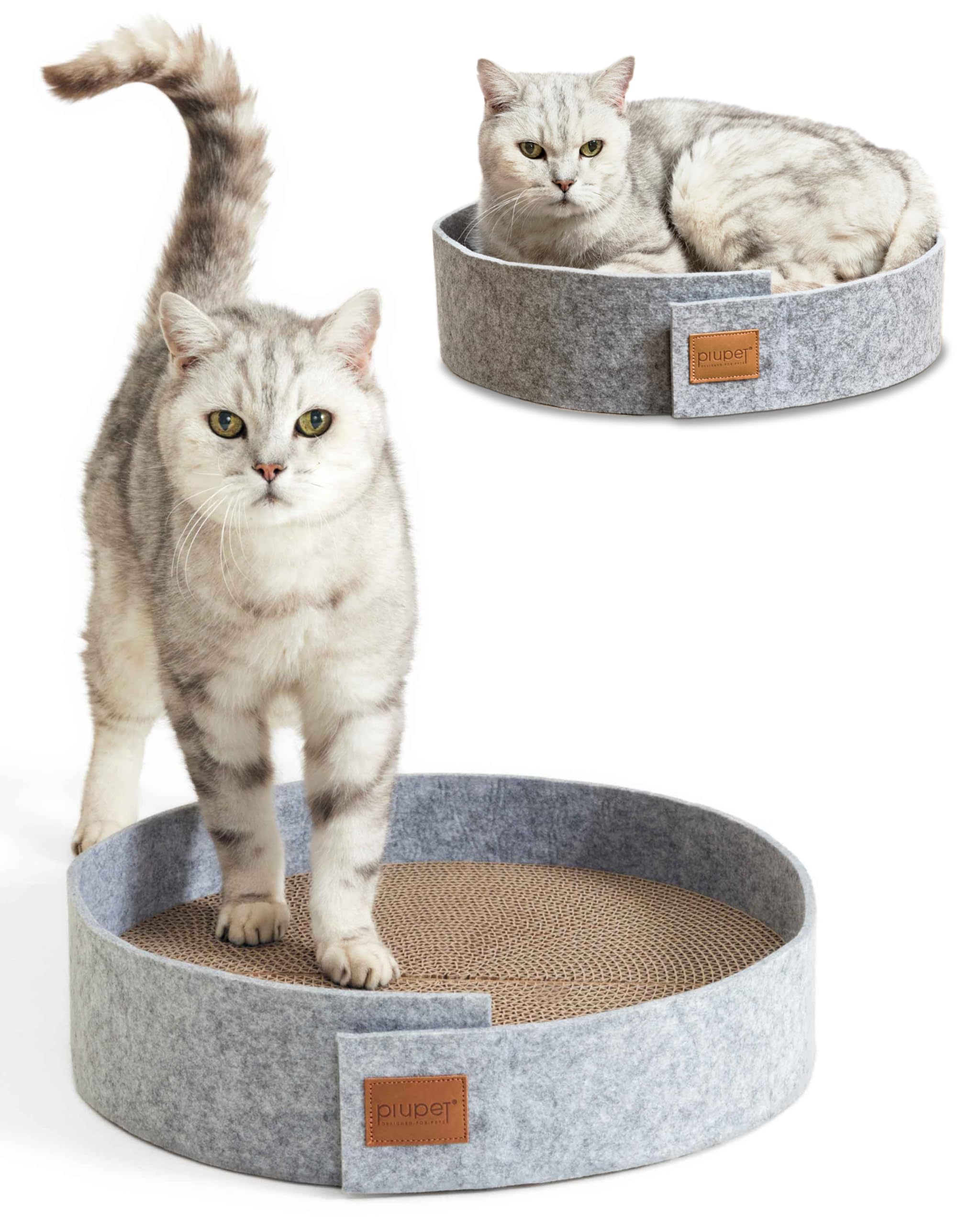 PiuPet® Cat scratching board with catnip I Diameter of 38cm I Cat scratcher I Cardboard cat scratchers I Cat scratch mat felt look I Cat scratch pad | Cat Scratching Mat | Cat Cardboard Scratcher