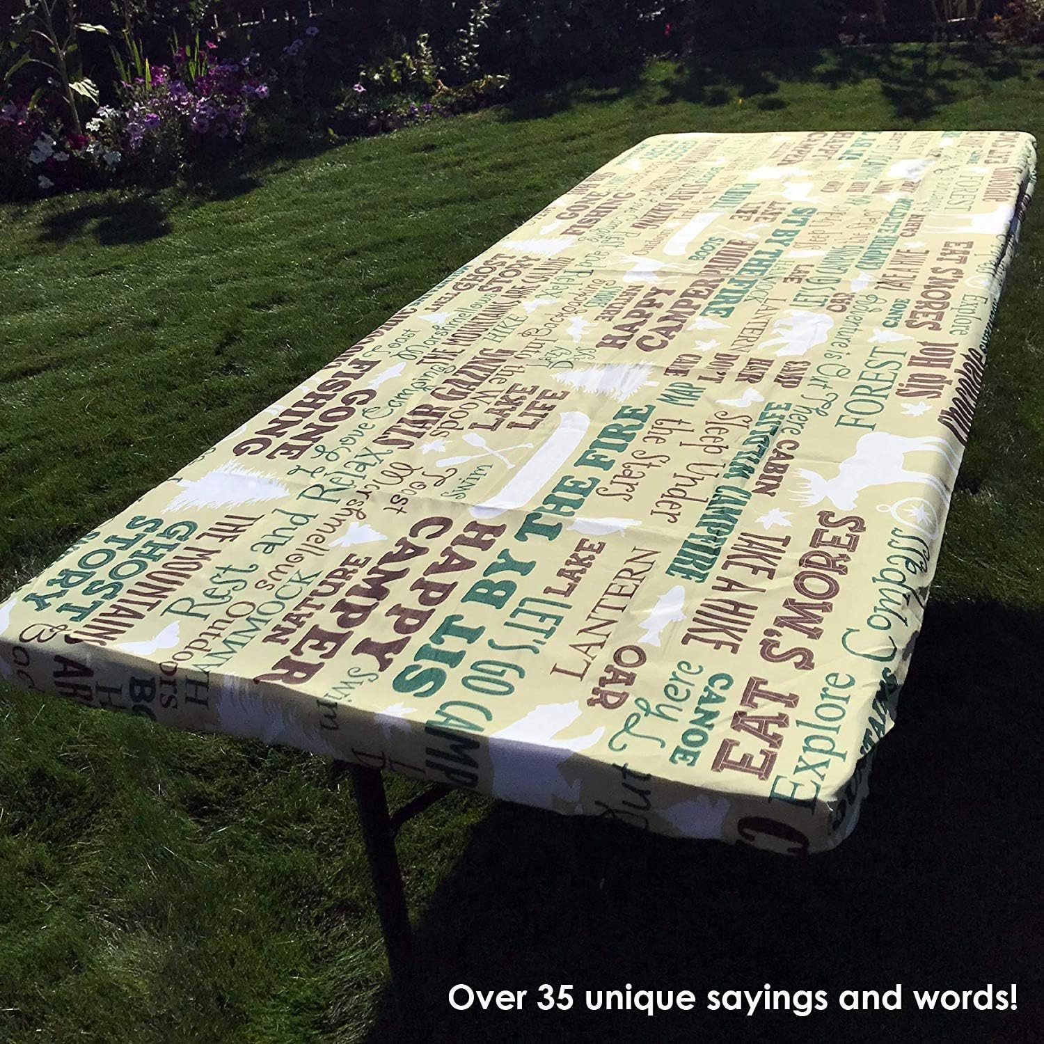 72" Polyester Picnic Table and Bench Fitted Tablecloth,Fourth of July Independence Day Weathered Retro Wood Wall Looking Country Emblem 3-Piece Elastic Edged Table Cover for Christmas,Parties,Picnic: Home & Kitchen