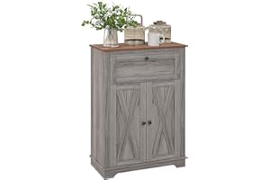 HOMCOM Storage Cabinet, Farmhouse Kitchen Cabinet with Drawer for Kitchen, Living Room, 23.6" W x 11.8" D x 34.4" H, Barn Doo