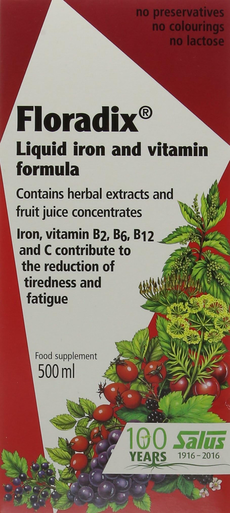 Floradix Floravital Liquid Iron Formula YF GF, 500ml