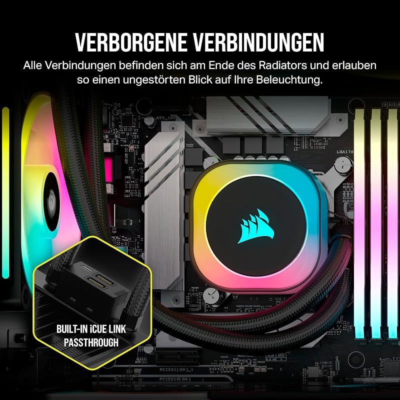 iCUE LINK H115i RGB Flüssig-CPU-Kühler - 280mm AIO - QX140 RGB-Lüfter - Passend Für Intel® LGA 1700, AMD® AM5 - iCUE LINK System Hub Enthalten - Schwarz