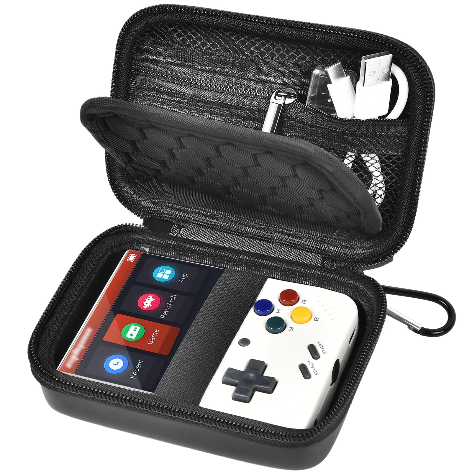 Case Compatible with Miyoo Mini Plus Portable Game Console, Holder for Handheld Game Player and External TF Card 64G, with Mesh Pocket for Charging Cable, Batteries and Accessories- Black (Box Only)