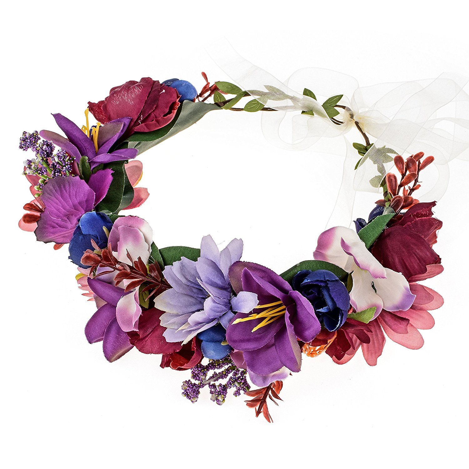 Merroyal Flower Girl Crown Bride Floral Crowns Maternity Bridesmaid Hair Wreath Wedding Photo Props (Purple)