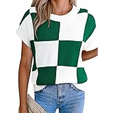 EVALESS Short Sleeve Sweater for Women Crewneck Color Block Knit Tops 2026 Spring Trendy Cap Sleeve Sweater Vest