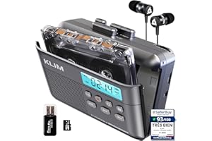 KLIM K7 Cassette Tape Player - Cassette to MP3 Converter - Portable - Built-in Microphone & Speaker - Rechargeable Battery - Earphones - 16GB SD Card - Ash