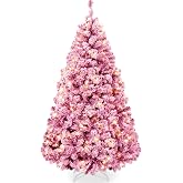 Best Choice Products Artificial Flocked Christmas Tree, 6ft Premium Pre-Lit Colorful Pine Holiday D&eacute;cor w/250 Twinkle Lights, Metal Base - Pink