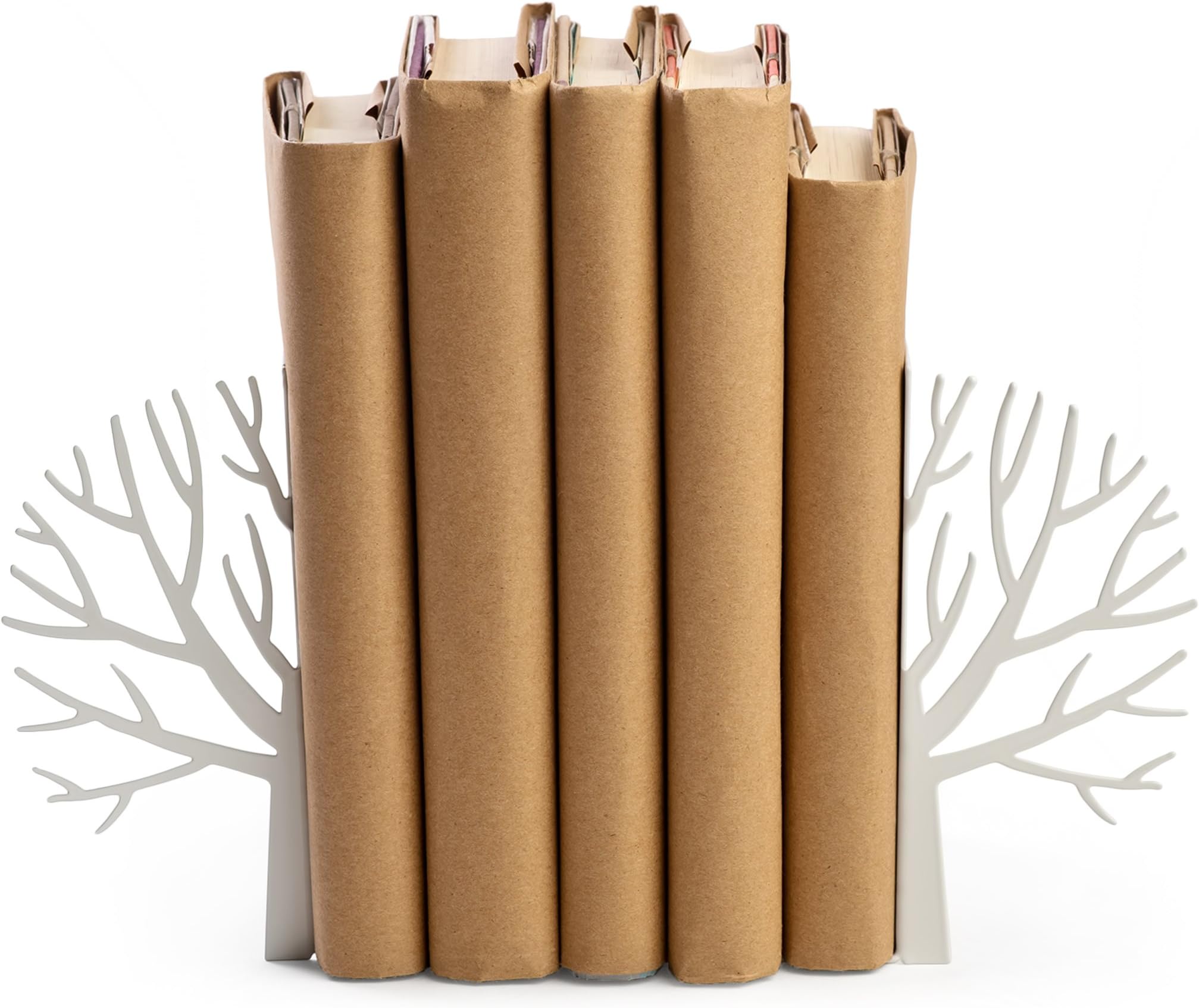 Monarch Housewares Branched Tree Bookends Decorative Powder Coated White Metal Bookends to Organize Books, Movies, DVDs, or Games