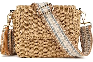 WEIMZC Women's Summer Straw Braided Crossbody Bag with Tassel Chain,Shoulder Straps Woven Beach Handbag Handmade Wallet Purse