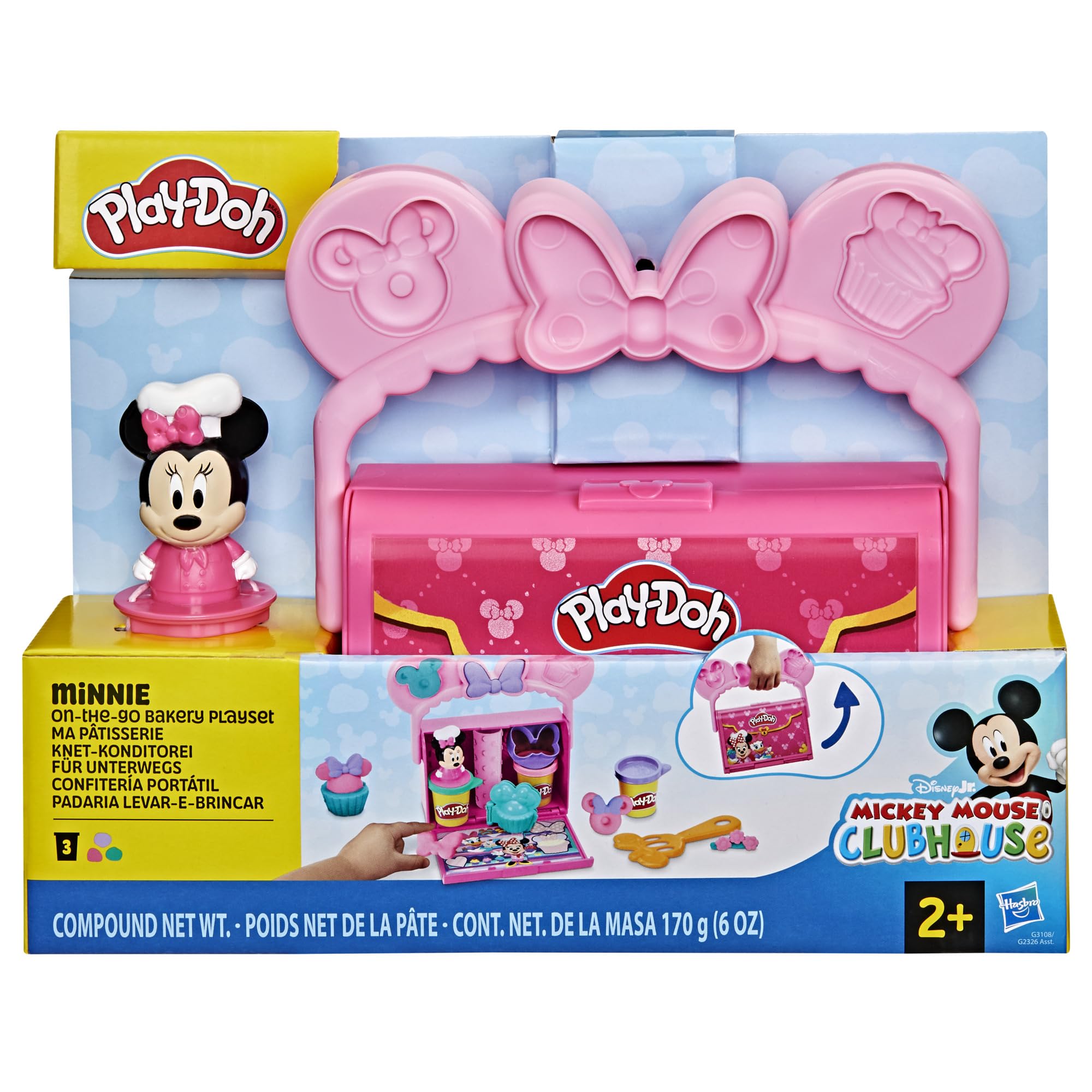 Play-Doh Disney Junior Mickey Mouse Clubhouse, On-The-Go Bakery Playset with Minnie Mouse, Play Food Preschool Toys, Arts & Crafts Gifts for Kids 2+