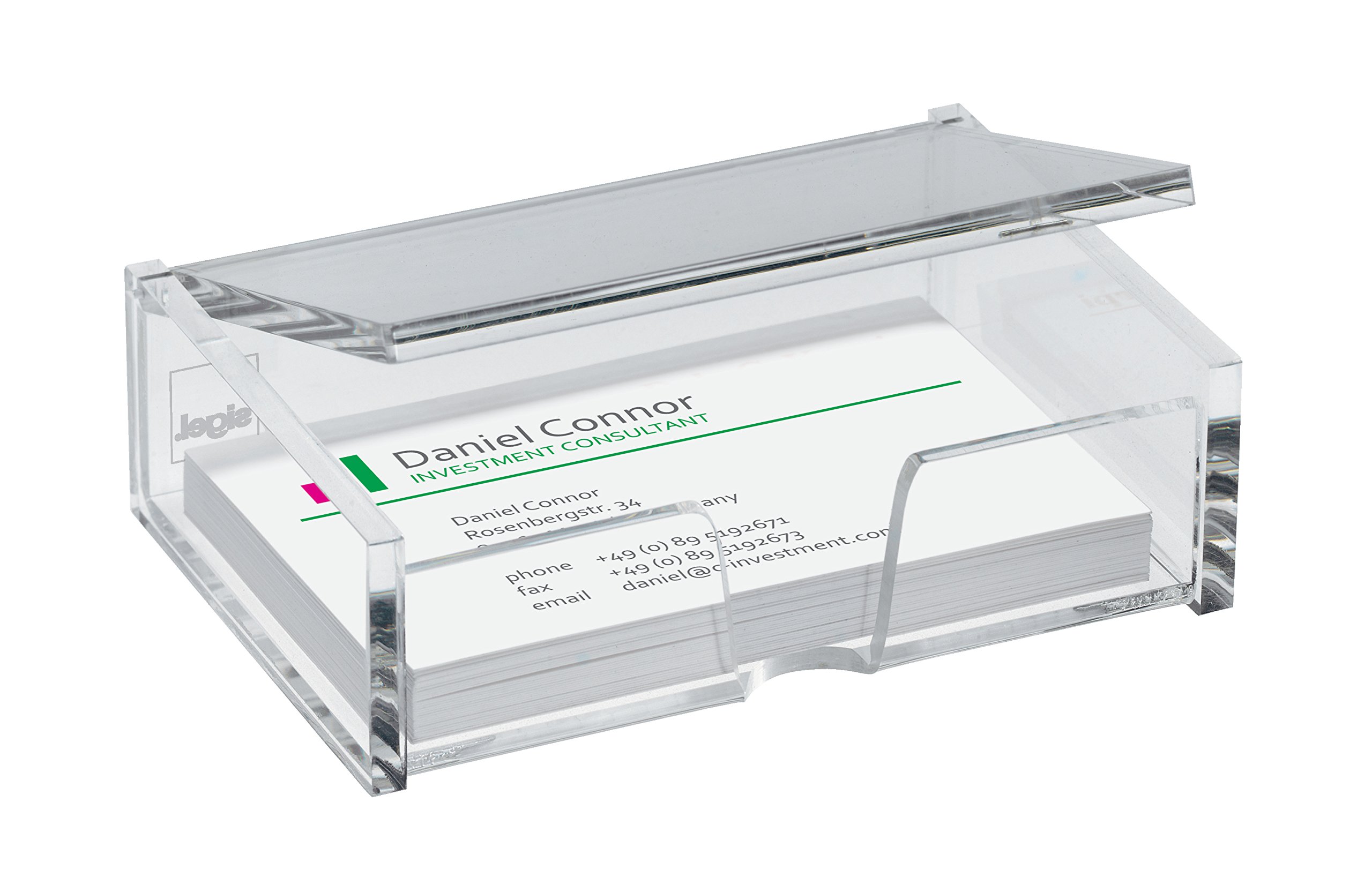 SIGEL VA112 Acrylic Business Card Box, for up to 80 cards (max. 9 x 5,8 cm), clear