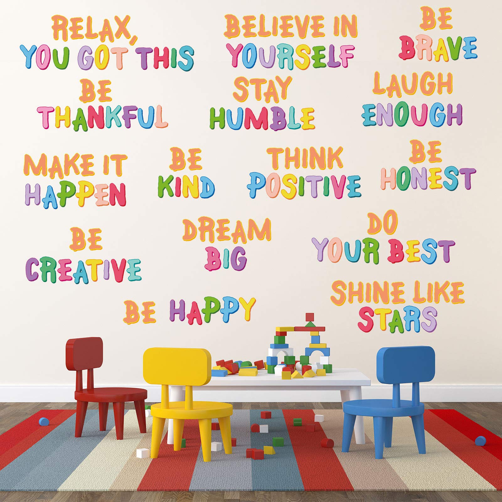 6 Pieces Colorful Positive Sayings Wall Decal Be Thankful Inspirational Lettering Sticker Rainbow Motivational Phrases Wall Decals for Home Bedroom Classroom Nursery Kids Decoration