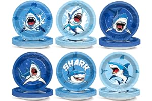 Yiaoyinnz 60Pcs Shark Theme Party Decorations Ocean 7 Inch Dessert Plates Tableware Shark Baby Shower Paper Plates Under the Sea VBS Summer Pool Birthday Dinnerware for Party Supplies Favors