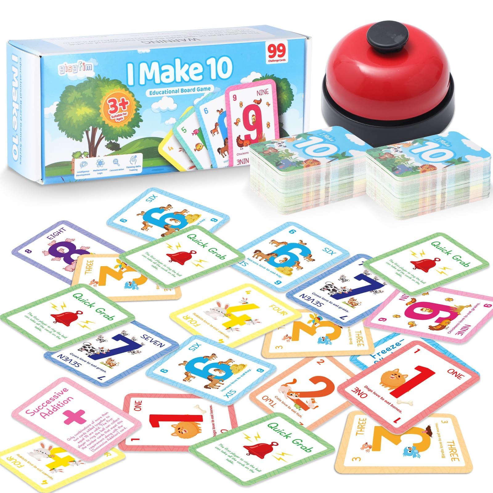 Photo 1 of gisgfim I Make 10 Math Games 99 Addition and Subtraction Flash Cards with Answer Bell Math Facts Flashcard Homeschool Classroom Must Have Educational Learning Activities for Kindergarten 1st 2nd Grade