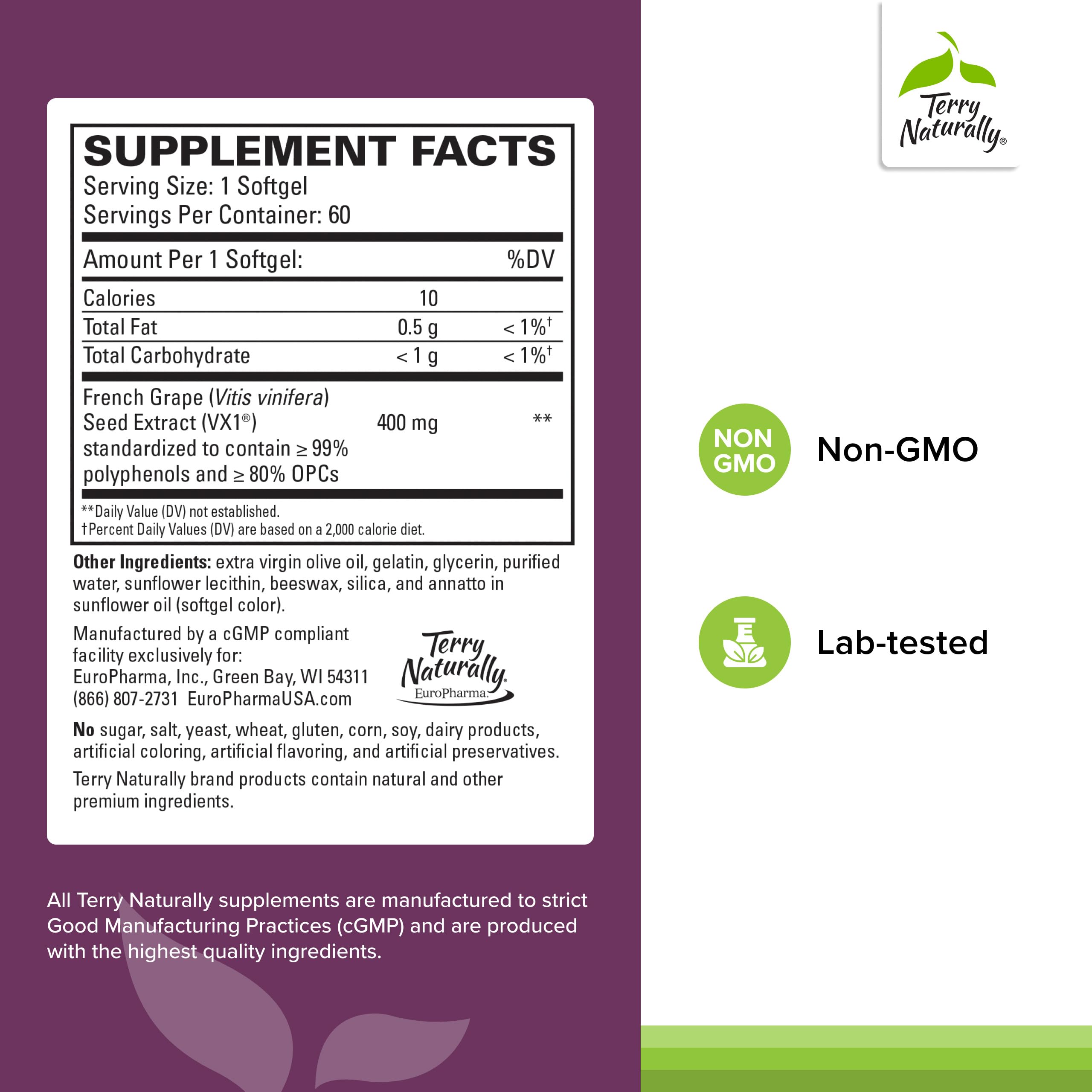 Terry Naturally Clinical OPC Extra Strength - Cardiovascular Health & Focus Support - Supplement with Grape Seed Extract - Immune Support Supplement - 60 Softgels