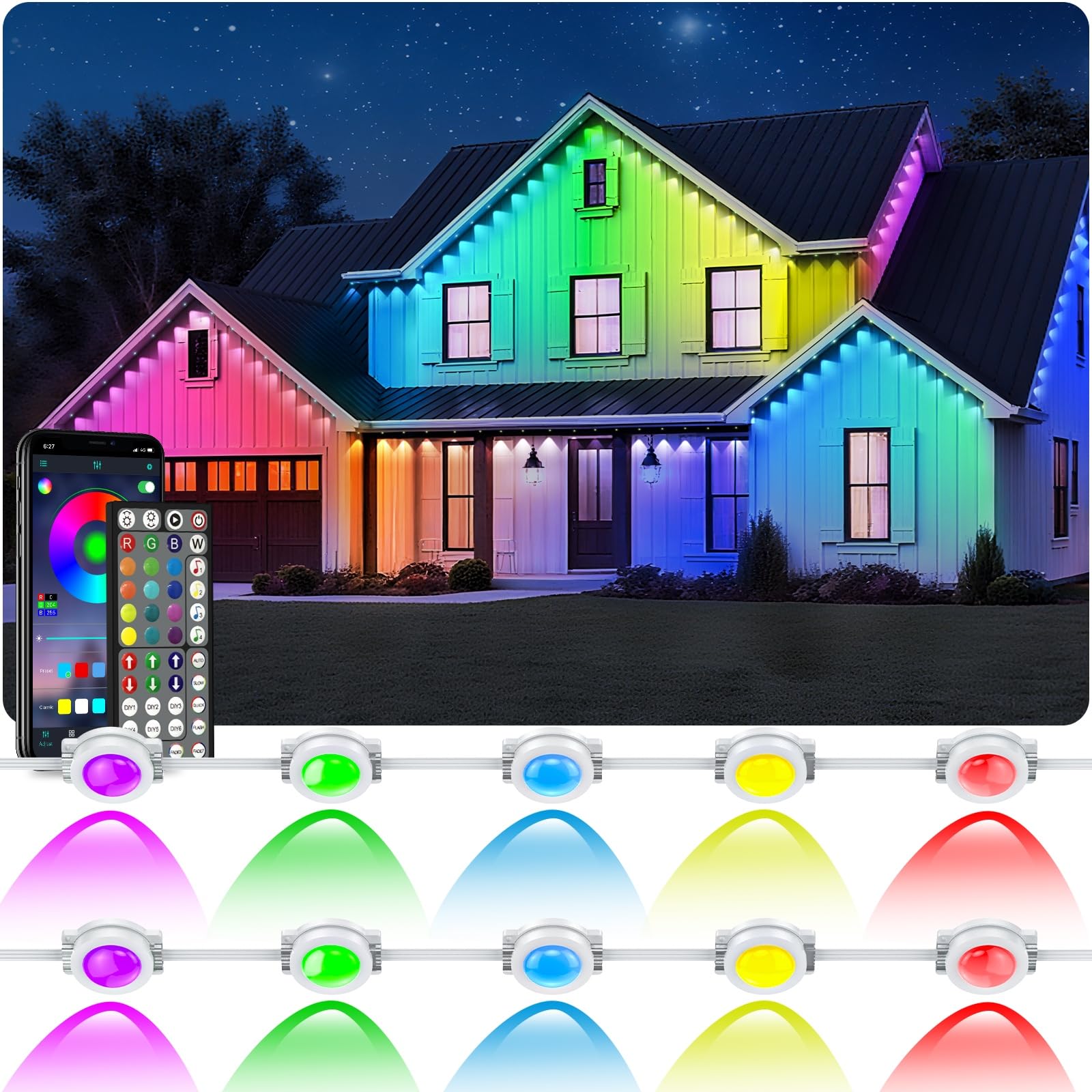 Photo 1 of 500Ft Outdoor LED Strip Lights Waterproof,Music Sync RGB IP68 Outside Led Rope Lights with App and Remote,Exterior for Deck,Balcony,Roof,Garden,Pool (150M)