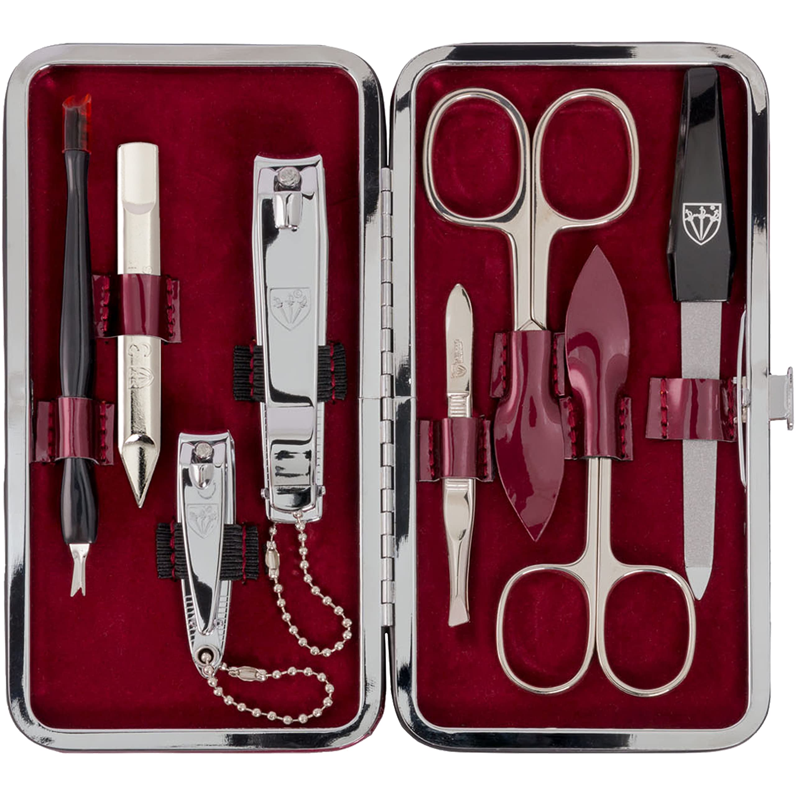 3 Swords Germany - brand quality 8 piece manicure pedicure grooming kit set for professional finger & toe nail care scissors clipper fashion leather case in gift box, Made by 3 Swords (6639)