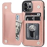 ONETOP Compatible with iPhone 12 Compatible with iPhone 12 Pro Wallet Case with Card Holder, PU Leather Kickstand Card Slots Case, Double Magnetic Clasp Durable Shockproof Cover 6.1 Inch(Rose Gold)