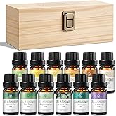 Essential Oils for Diffusers for Home –12 x 10ml Water Soluble Aromatherapy Oils with Wood Box, Natural Scented Oils for Home, Spa, Car & Gifts - Lavender, Peppermint, Sweet Orange, Tea Tree & More