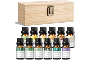 Essential Oils for Diffusers for Home –12 x 10ml Water Soluble Aromatherapy Oils with Wood Box, Natural Scented Oils for Home