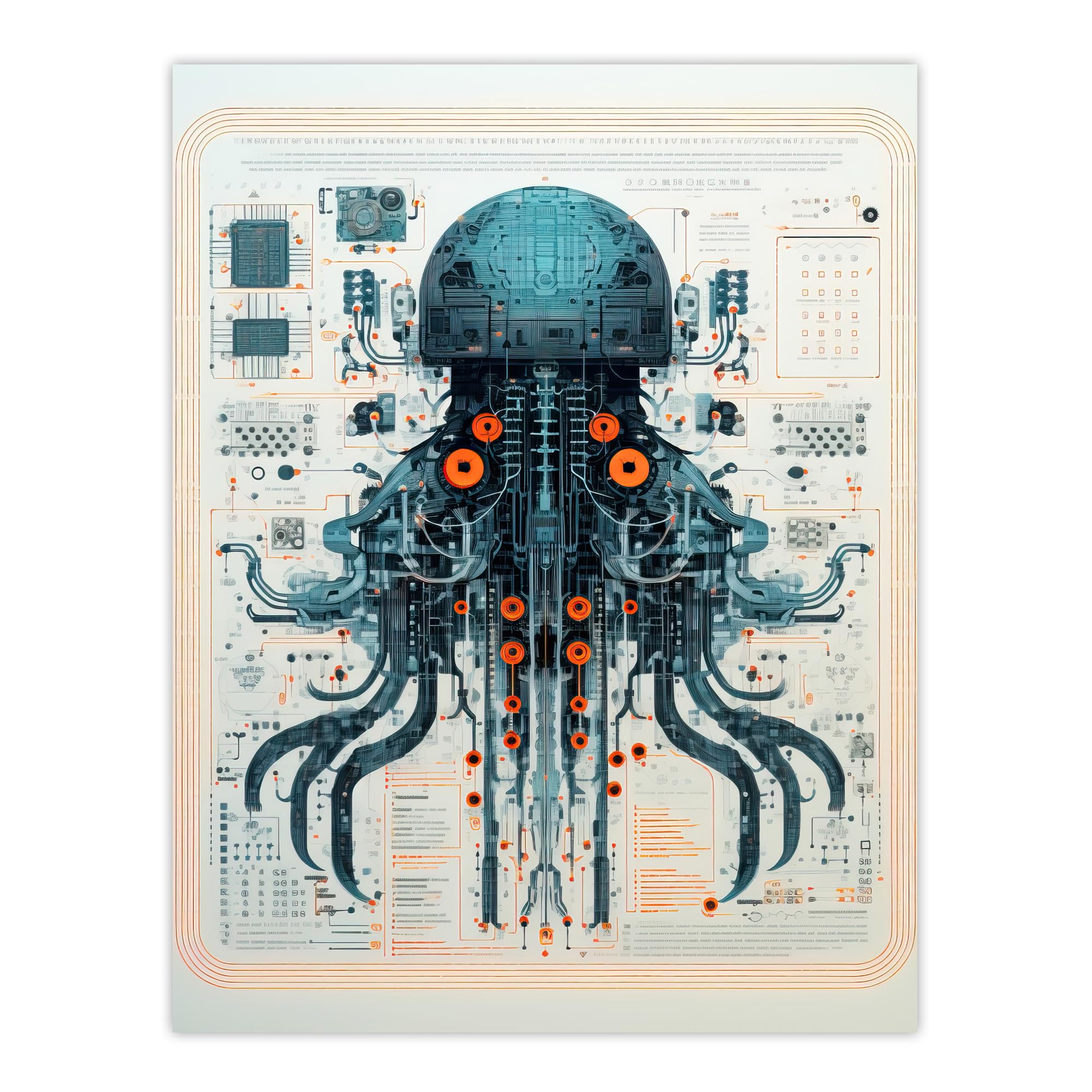 Artery8 Weapons Grade Jellyfish Robot Hybrid Secret Military Schematic Blueprint Futuristic Complex Arcane Manuscript Gift For Him Man Cave Extra Large XL Wall Art Poster Print