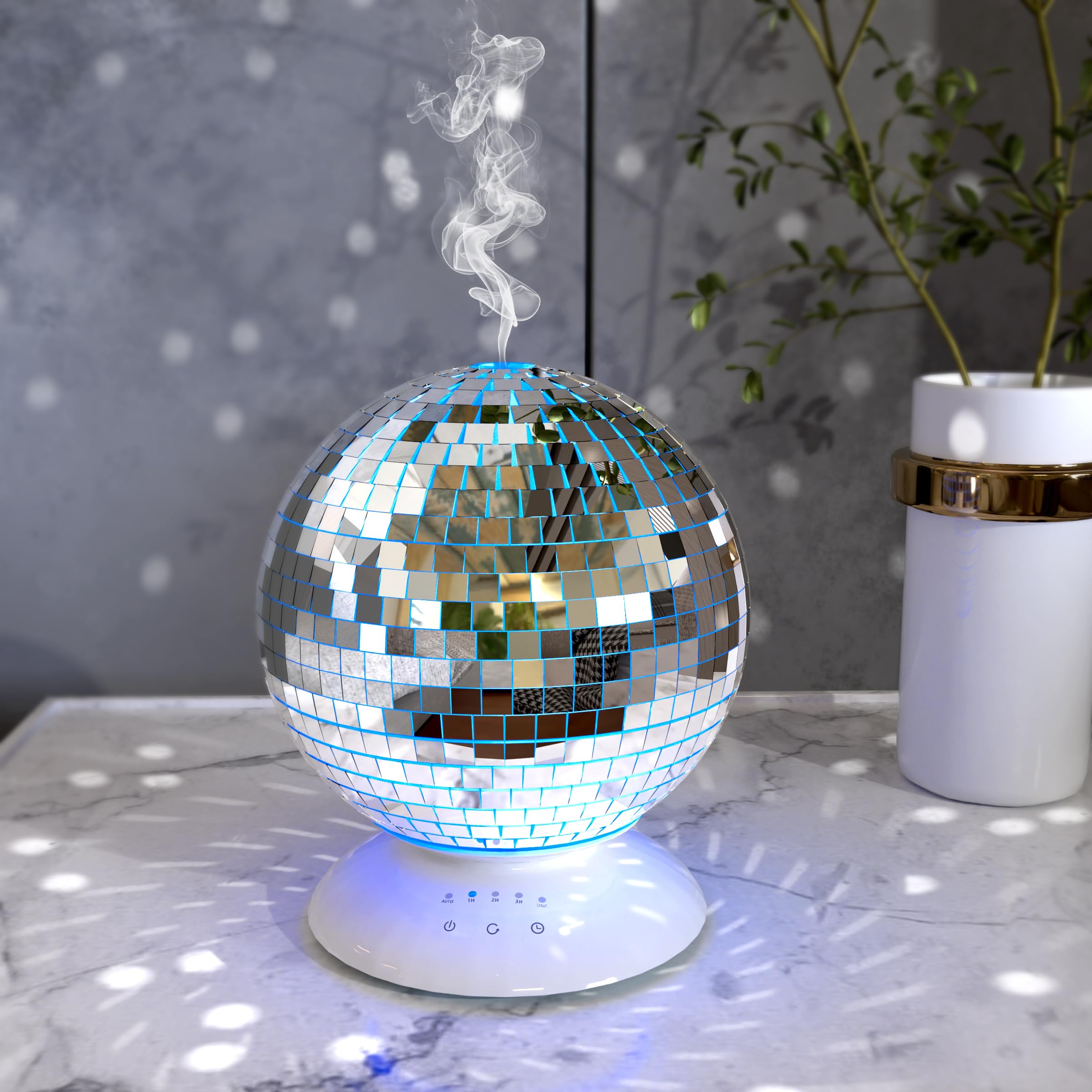 Photo 1 of Mirror Essential Oil Diffuser Rotating, 14 Ligth Modes 4 Timer Setting Aromatherapy Diffuser, Cute Home Disco Decor Great Decoration and Accessories for Disco Party, Room, Office